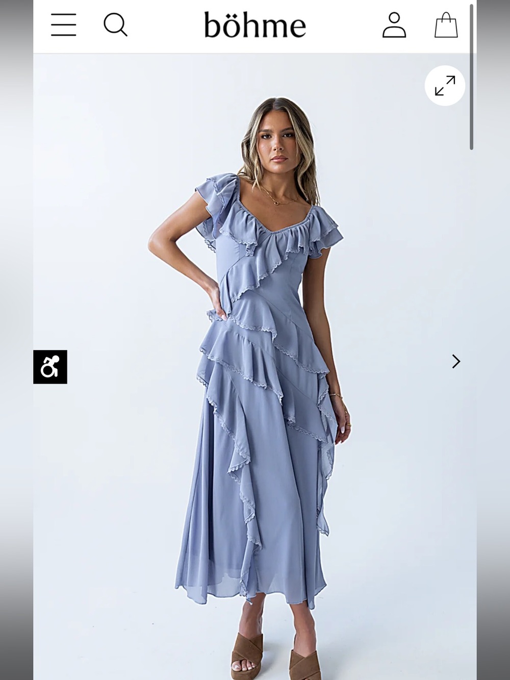 Quinton Ruffle Maxi Dress in Blue